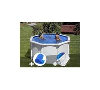 Kit piscine acier blanc Gré Fidji ronde 2,60 x 1,22 m + Bâche à bulles + Tapis de sol
