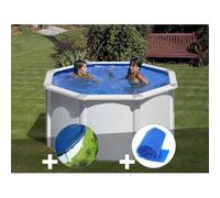 Kit piscine acier blanc Gré Fidji ronde 2,60 x 1,22 m + Bâche hiver + Bâche à bulles