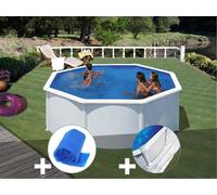 Kit piscine acier blanc Gré Fidji ronde 3,20 x 1,22 m + Bâche à bulles + Tapis de sol