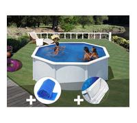 Kit piscine acier blanc Gré Fidji ronde 3,20 x 1,22 m + Bâche à bulles + Tapis de sol
