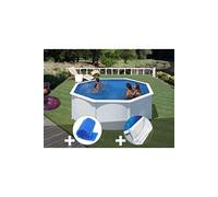 Kit piscine acier blanc Gré Fidji ronde 3,20 x 1,22 m + Bâche à bulles + Tapis de sol