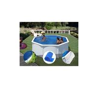 Kit piscine acier blanc Gré Fidji ronde 3,20 x 1,22 m + Bâche hiver + Bâche à bulles + Tapis de sol