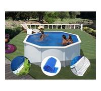 Kit piscine acier blanc Gré Fidji ronde 3,20 x 1,22 m + Bâche hiver + Bâche à bulles + Tapis de sol Blanc G