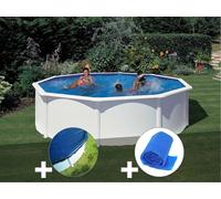 Kit piscine acier blanc Gré Fidji ronde 4,80 x 1,22 m + Bâche hiver + Bâche à bulles