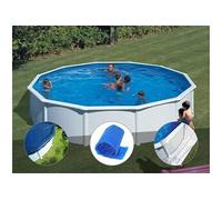 Kit piscine acier blanc Gré Fidji ronde 5,70 x 1,22 m + Bâche hiver + Bâche à bulles + Tapis de sol