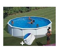 Kit piscine acier blanc Gré Fidji ronde 5,70 x 1,22 m + Tapis de sol