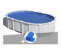 Kit piscine acier blanc Gré Haïti ovale 7,44 x 3,99 x 1,32 m + Bâche à bulles