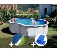 Kit piscine acier blanc Gré Varadero en huit 5,05 x 3,45 x 1,22 m + Bâche hiver + Bâche à bulles