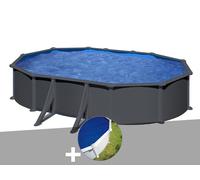 Kit piscine acier gris anthracite Gré Juni ovale 5,27 x 3,27 x 1,32 m + Bâche à bulles