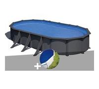 Kit piscine acier gris anthracite Gré Juni ovale 7,44 x 3,99 x 1,32 m + Bâche à bulles Gris G