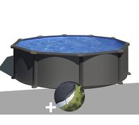 Kit piscine acier gris anthracite Gré Juni ronde 4,80 x 1,32 m + Bâche d'hivernage