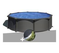 Kit piscine acier gris anthracite Gré Juni ronde 4,80 x 1,32 m + Bâche d'hivernage