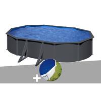 Kit piscine acier gris anthracite Gré Louko ovale 5,27 x 3,27 x 1,22 m + Bâche à bulles Gris G