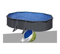 Kit piscine acier gris anthracite Gré Louko ovale 5,27 x 3,27 x 1,22 m + Bâche à bulles
