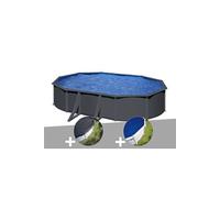 Kit piscine acier gris anthracite Gré vLouko ovale 5,27 x 3,27 x 1,22 m + Bâche d'hivernage + Bâche à bulles