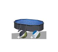Kit piscine acier gris anthracite Gré Louko ovale 5,27 x 3,27 x 1,22 m + Bâche d'hivernage + Tapis de sol