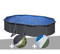 Kit piscine acier gris anthracite Gré Louko ovale 5,27 x 3,27 x 1,22 m + Bâche d'hivernage + Tapis de sol