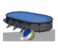 Kit piscine acier gris anthracite Gré Louko ovale 7,44 x 3,99 x 1,22 m + Bâche à bulles Gris G