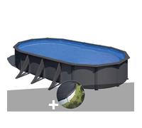 Kit piscine acier gris anthracite Gré Louko ovale 7,44 x 3,99 x 1,22 m + Bâche d'hivernage
