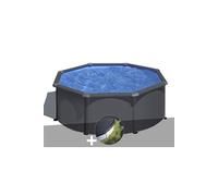 Kit piscine acier gris anthracite Gré Louko ronde 3,20 x 1,22 m + Bâche d'hivernage