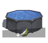 Kit piscine acier gris anthracite Gré Louko ronde 3,20 x 1,22 m + Bâche d'hivernage