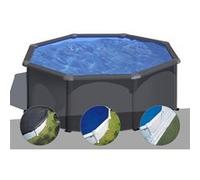 Kit piscine acier gris anthracite Gré Louko ronde 3,20 x 1,22 m + Bâche d'hivernage + Bâche à bulles + Tapis de sol