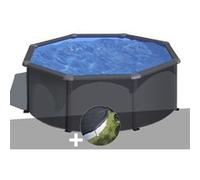Kit piscine acier gris anthracite Gré Louko ronde 3,20 x 1,22 m + Bâche d'hivernage