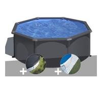 Kit piscine acier gris anthracite Gré Louko ronde 3,20 x 1,22 m + Bâche d'hivernage + Tapis de sol
