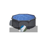 Kit piscine acier gris anthracite Gré Louko ronde 3,20 x 1,22 m + Tapis de sol