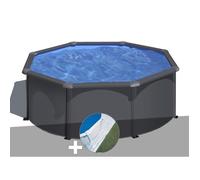 Kit piscine acier gris anthracite Gré Louko ronde 3,20 x 1,22 m + Tapis de sol