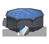 Kit piscine acier gris anthracite Gré Louko ronde 3,20 x 1,22 m + Tapis de sol Gris