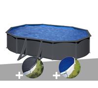 Kit piscine acier gris anthracite Gré vLouko ovale 5,27 x 3,27 x 1,22 m + Bâche d'hivernage + Bâche à bulles