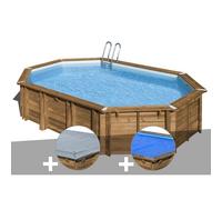 Kit piscine bois Gré Avocado 6,56 x 4,56 x 1,27 m + Bâche hiver + Bâche à bulles