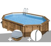 Kit piscine bois Gré Avocado 6,56 x 4,56 x 1,31 m + Bâche hiver + Douche