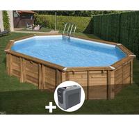 Kit piscine bois Gré Avocado 6,56 x 4,56 x 1,31 m + Poolican