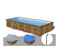 Kit piscine bois Gré Braga 8,15 x 4,20 x 1,46 m + Bâche hiver + Bâche à bulles + Douche