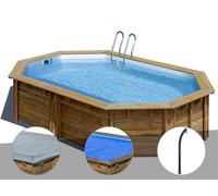 Kit piscine bois Gré Cannelle 5,35 x 3,35 x 1,17 m + Bâche hiver + Bâche à bulles + Douche