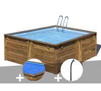 Kit piscine bois Gré Carra 3,05 x 3,05 x 1,19 m + Bâche à bulles + Douche