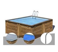Kit piscine bois Gré Carra 3,05 x 3,05 x 1,19 m + Bâche hiver + Bâche à bulles + Douche
