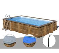 Kit piscine bois Gré Evora 6,20 x 4,20 x 1,33 m + Bâche hiver + Bâche à bulles + Douche