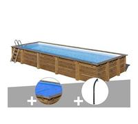 Kit piscine bois Gré Mint 10,10 x 4,18 x 1,46 m + Bâche à bulles + Douche