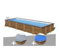 Kit piscine bois Gré Mint 10,10 x 4,18 x 1,46 m + Bâche hiver + Bâche à bulles