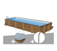 Kit piscine bois Gré Mint 10,10 x 4,18 x 1,46 m + Bâche hiver + Douche