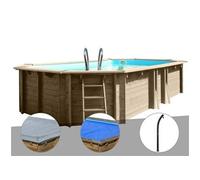 Kit piscine bois Gré Safran 6,20 x 3,95 x 1,36 m + Bâche hiver + Bâche à bulles + Douche