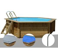 Kit piscine bois Gré Vanille Ø 4,00 x 1,19 m + Bâche hiver + Bâche à bulles + Douche