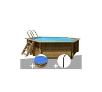 Kit piscine bois Gré Vanille Ø 4,00 x 1,19 m + Bâche à bulles + Douche