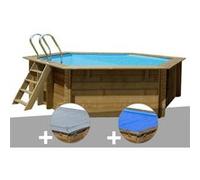 Kit piscine bois Gré Vanille Ø 4,00 x 1,19 m + Bâche hiver + Bâche à bulles