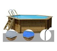 Kit piscine bois Gré Vanille Ø 4,00 x 1,19 m + Bâche hiver + Bâche à bulles + Douche