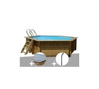 Kit piscine bois Gré Vanille Ø 4,00 x 1,19 m + Bâche hiver + Douche