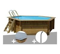 Kit piscine bois Gré Vanille Ø 4,00 x 1,19 m + Bâche hiver + Douche